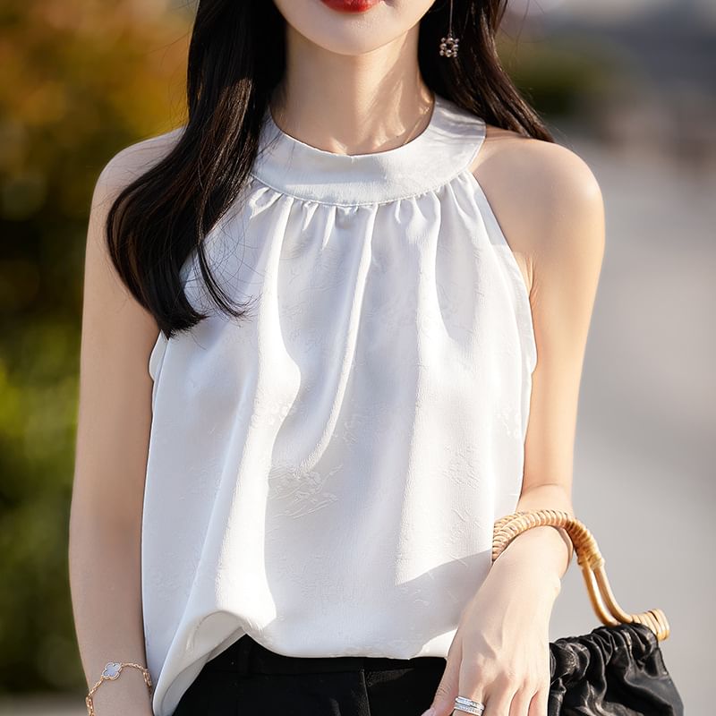 Halter Neck Jacquard Satin Blouse