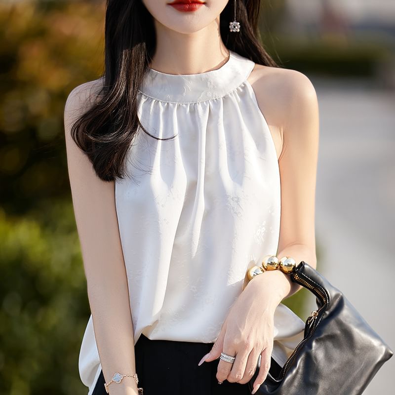 Halter Neck Jacquard Satin Blouse
