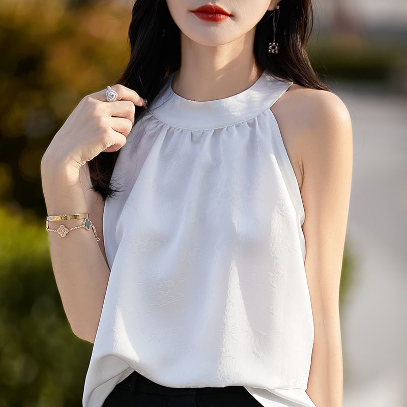 Halter Neck Jacquard Satin Blouse
