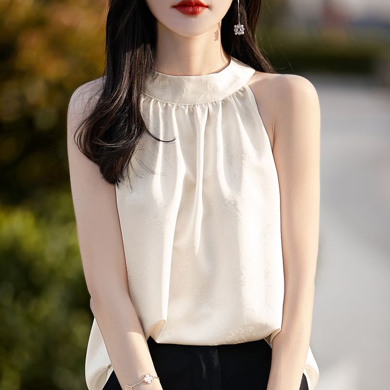 Halter Neck Jacquard Satin Blouse