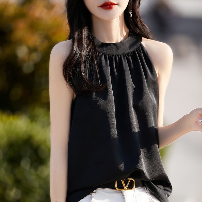 Halter Neck Jacquard Satin Blouse