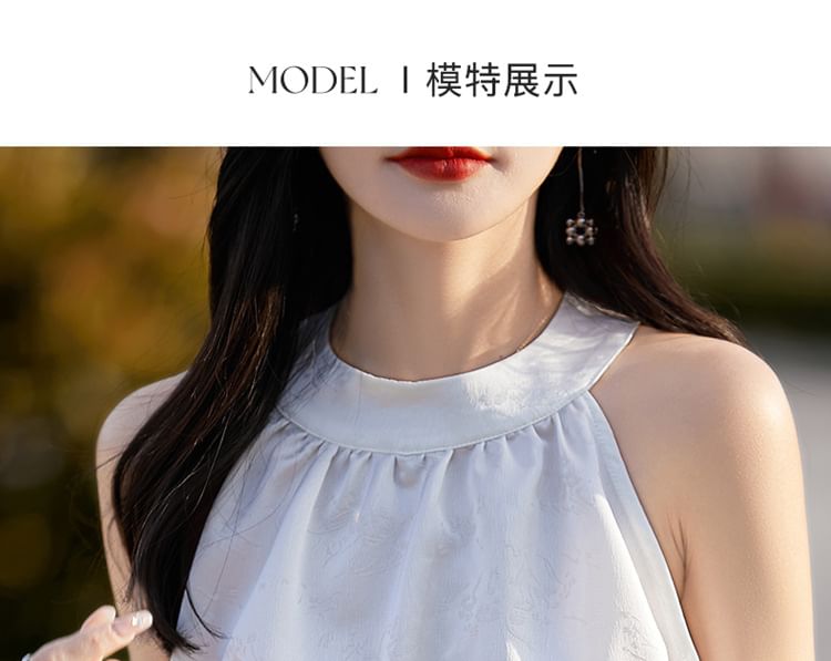 Halter Neck Jacquard Satin Blouse