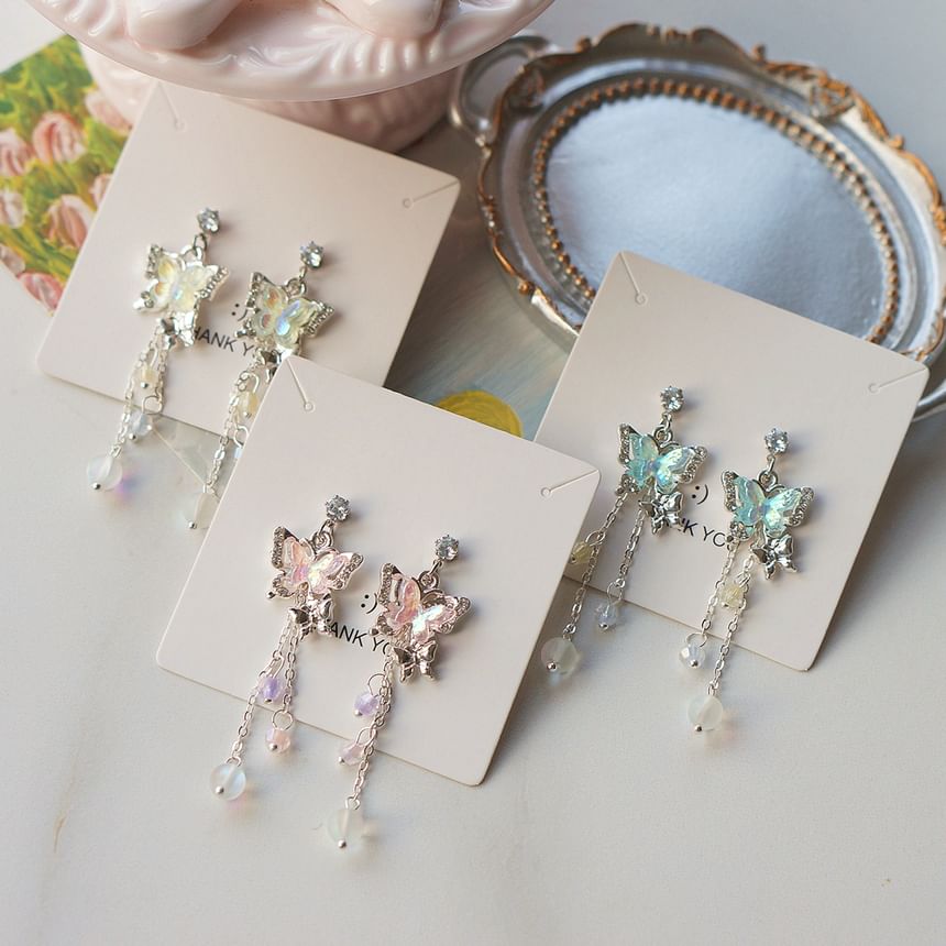 Bead Earring / Clip-On Sterling Drop Butterfly 925 Silver