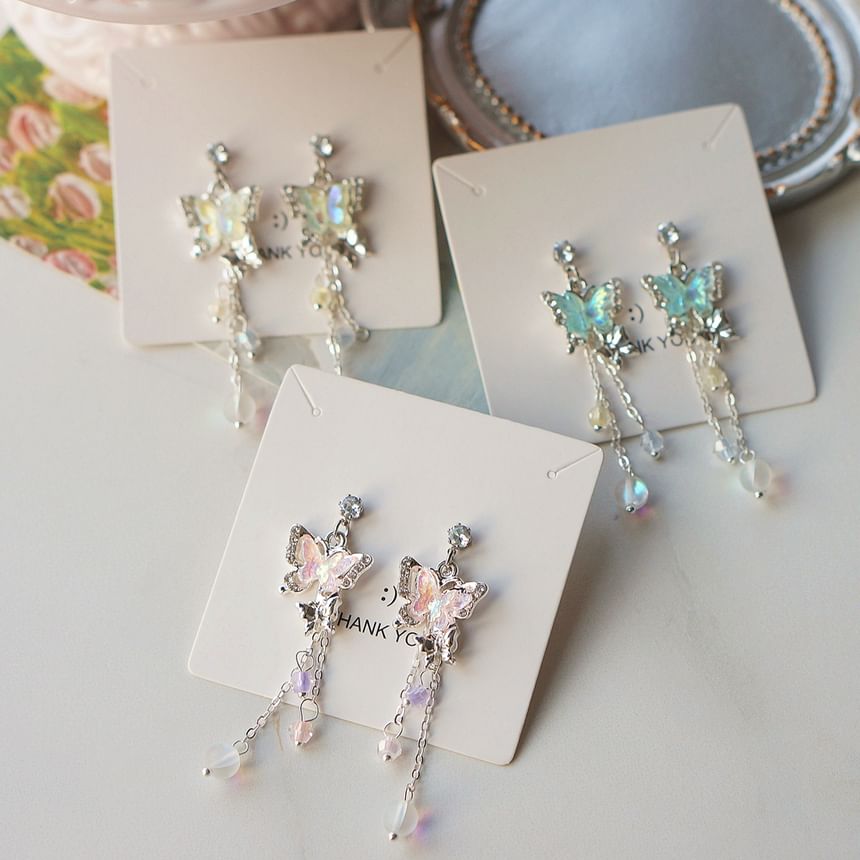 Bead Earring / Clip-On Sterling Drop Butterfly 925 Silver
