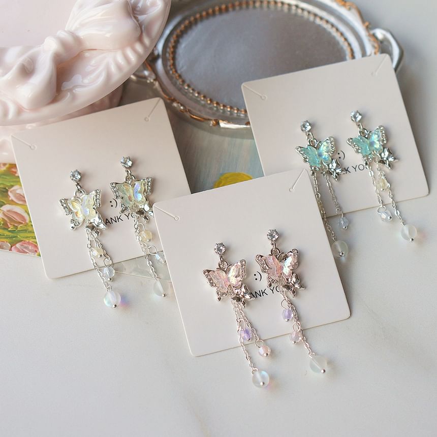 Bead Earring / Clip-On Sterling Drop Butterfly 925 Silver