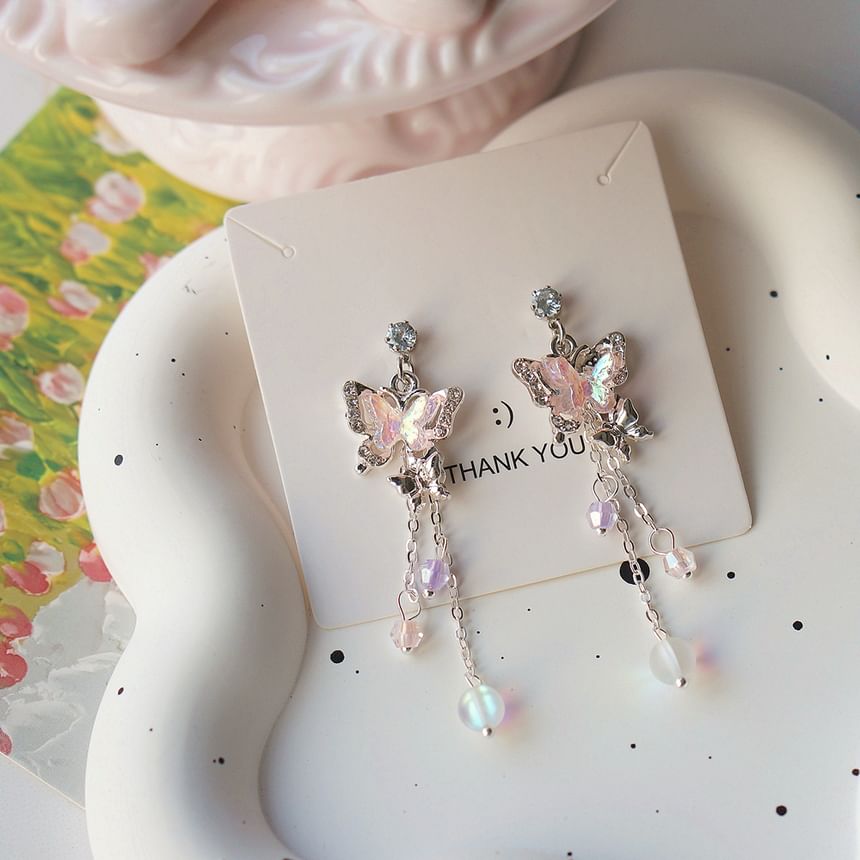 Bead Earring / Clip-On Sterling Drop Butterfly 925 Silver