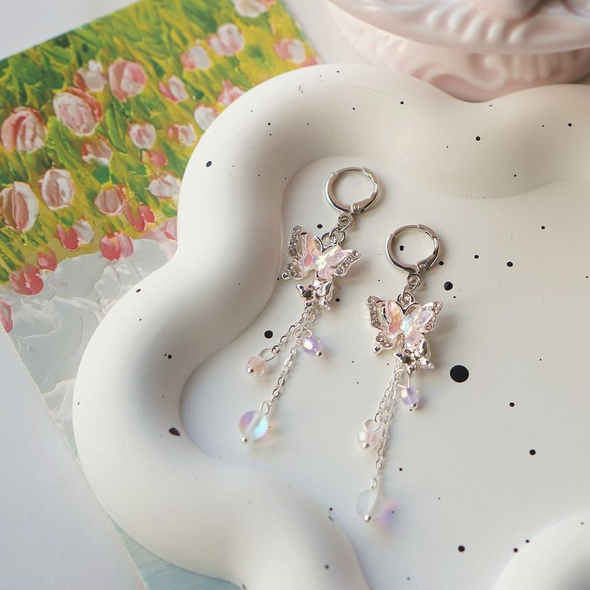 Bead Earring / Clip-On Sterling Drop Butterfly 925 Silver