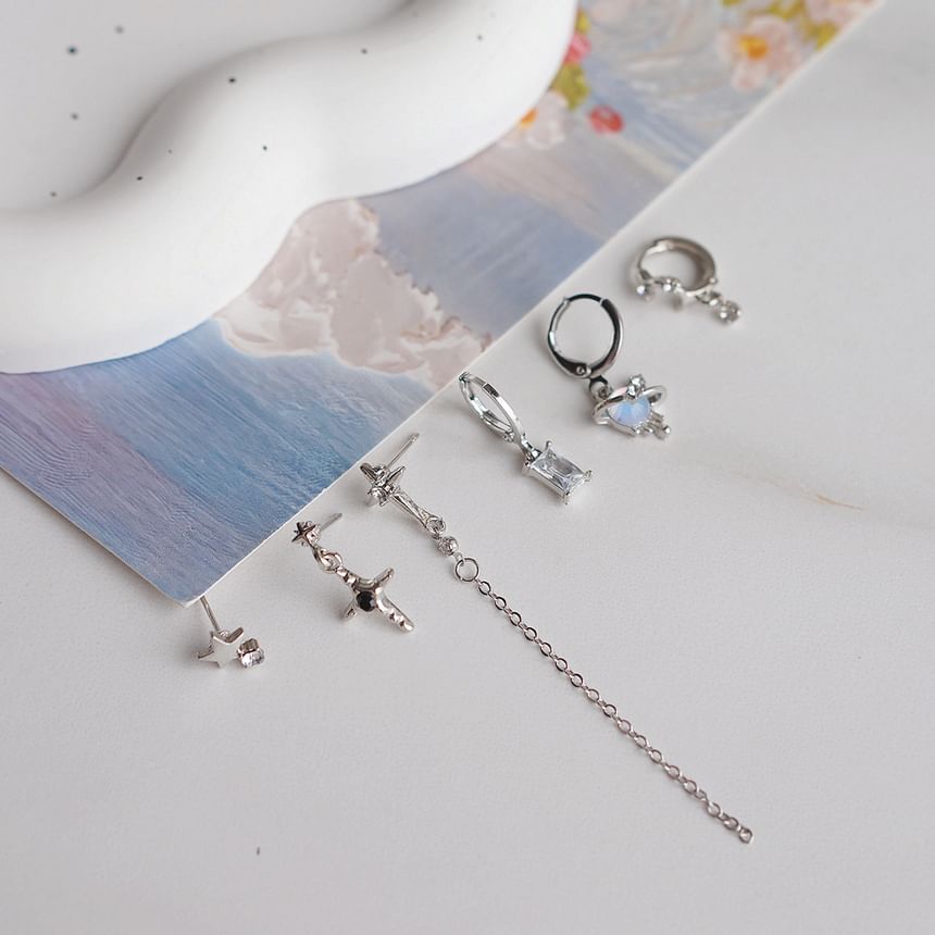 Drop 6: Huggie Earring Rhinestone of Dangle 925 Silver Set Sterling +