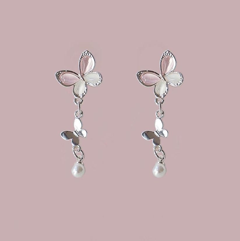Sterling Pearl Clip-On Earring Silver / Faux Butterfly Drop 925