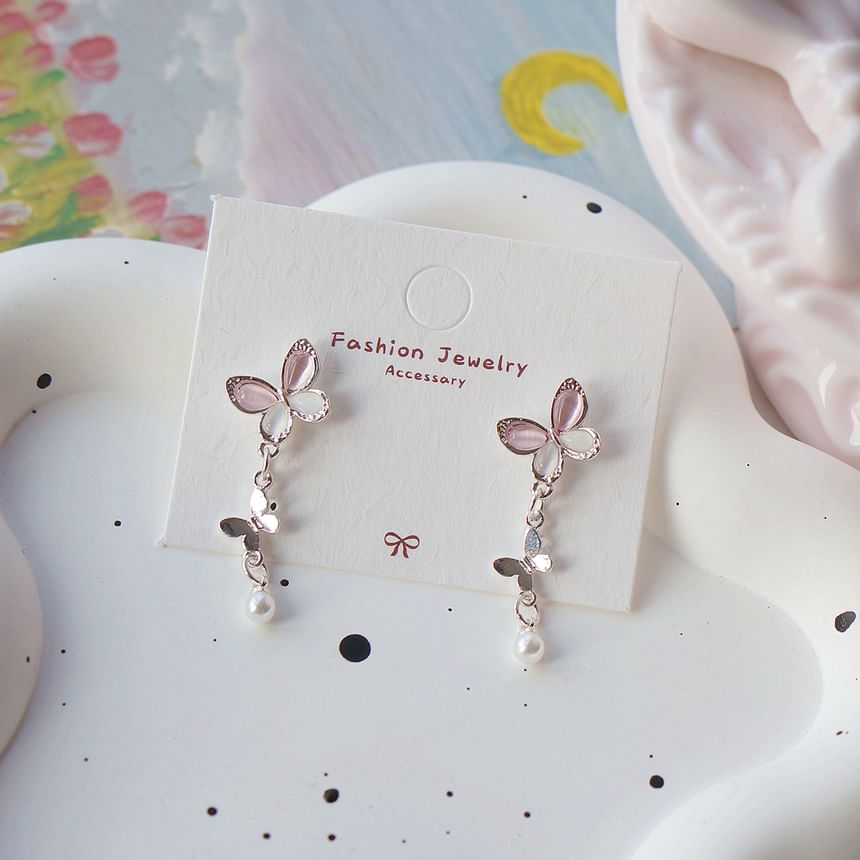 Sterling Pearl Clip-On Earring Silver / Faux Butterfly Drop 925