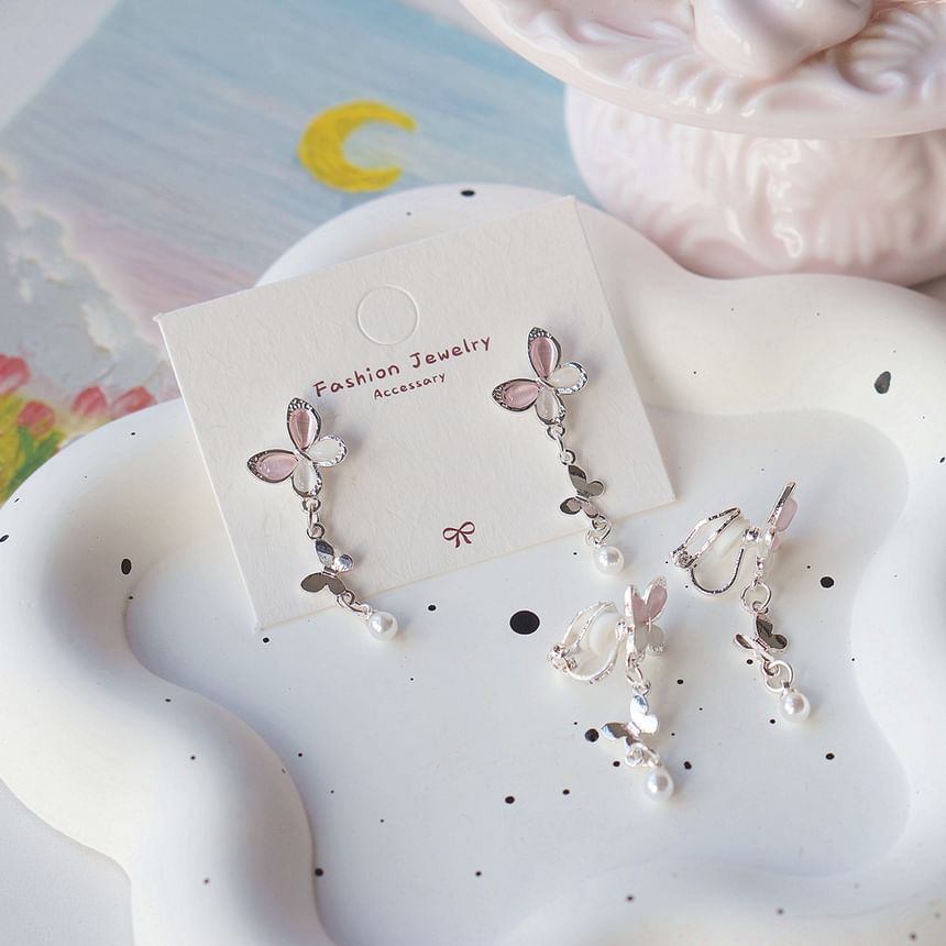 Sterling Pearl Clip-On Earring Silver / Faux Butterfly Drop 925