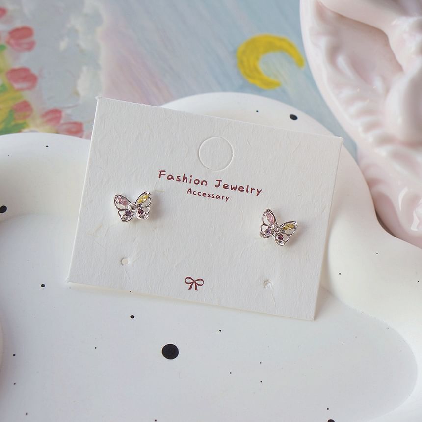 Earring Stud CZ Sterling 925 Butterfly Silver