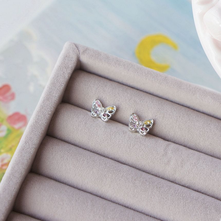 Earring Stud CZ Sterling 925 Butterfly Silver
