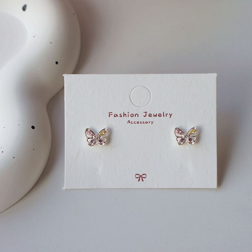 Earring Stud CZ Sterling 925 Butterfly Silver