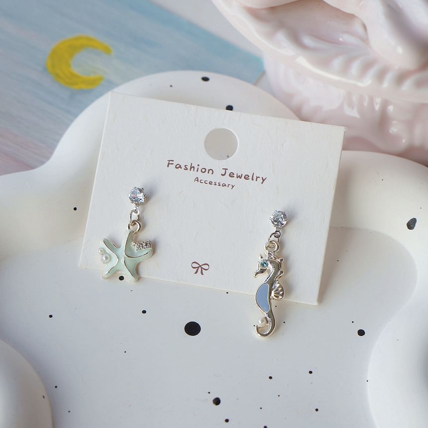 925 Drop Sterling Earring Clip-On Silver Rhinestone Starfish /