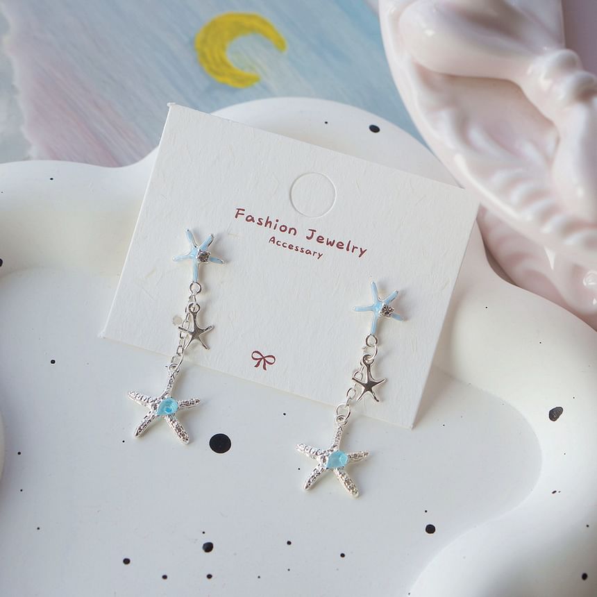 925 Drop Sterling Earring Clip-On Silver Rhinestone Starfish /