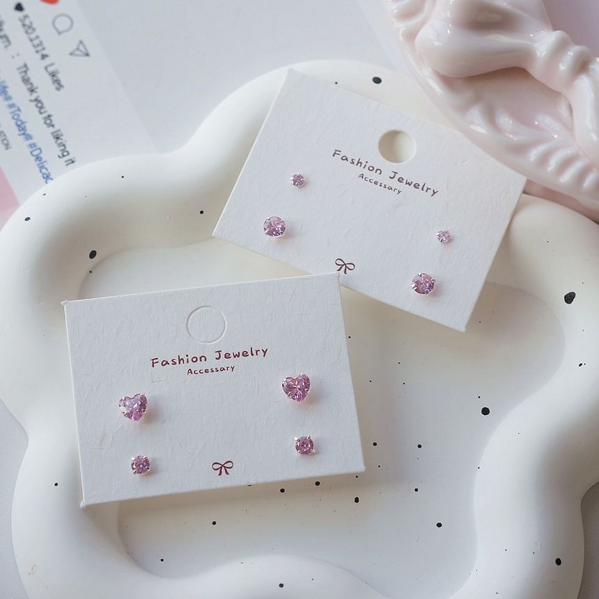 Sterling Earring CZ Silver Stud of 4: 925 Set