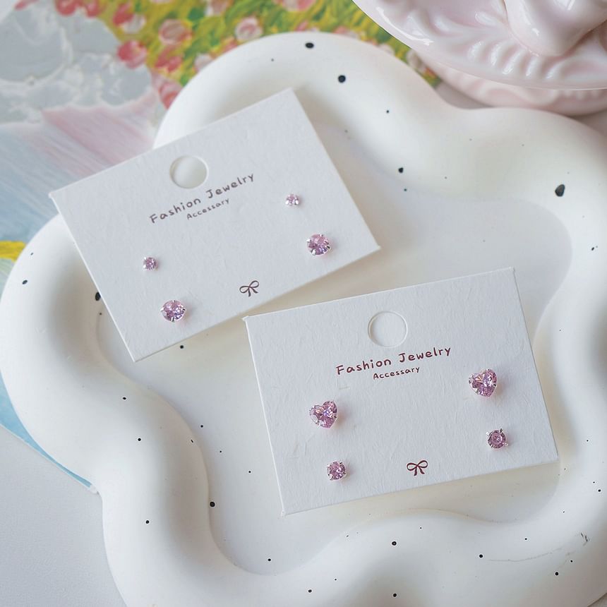 Sterling Earring CZ Silver Stud of 4: 925 Set