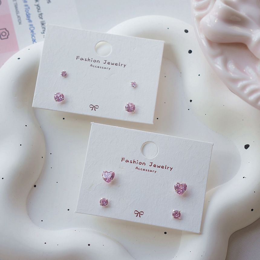 Sterling Earring CZ Silver Stud of 4: 925 Set