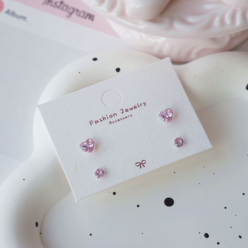 Sterling Earring CZ Silver Stud of 4: 925 Set