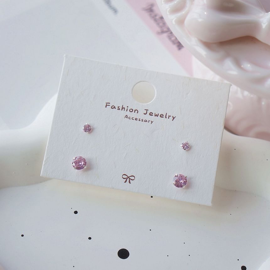 Sterling Earring CZ Silver Stud of 4: 925 Set