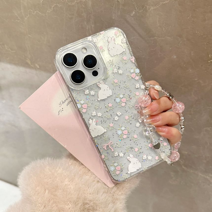 / Case Set Rabbit Strap Phone Bead Print