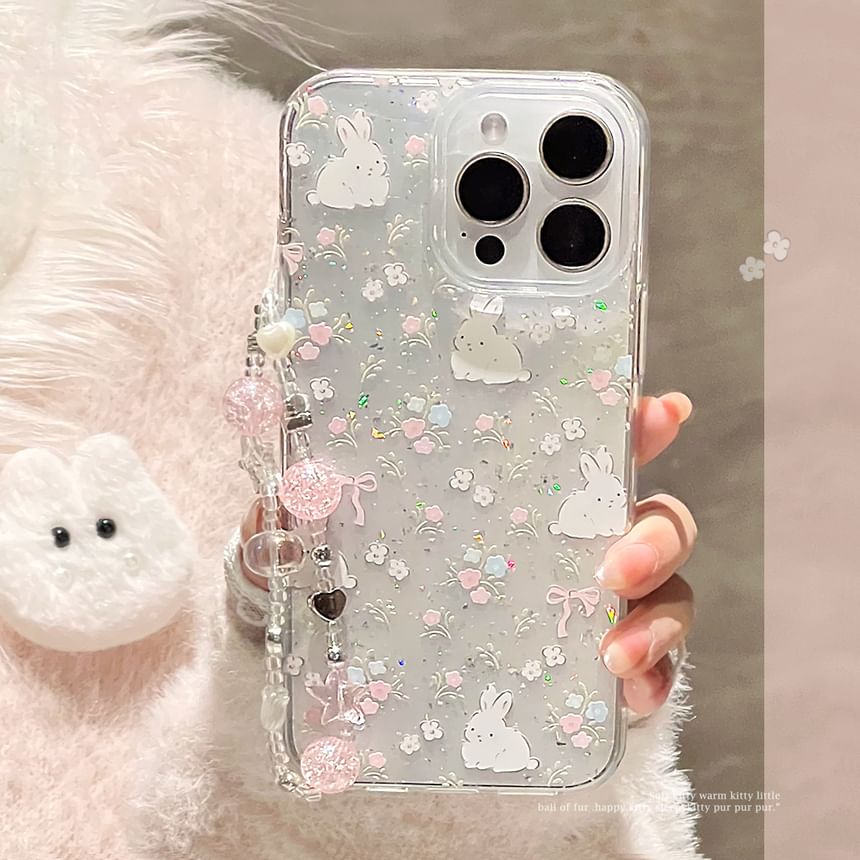 / Case Set Rabbit Strap Phone Bead Print