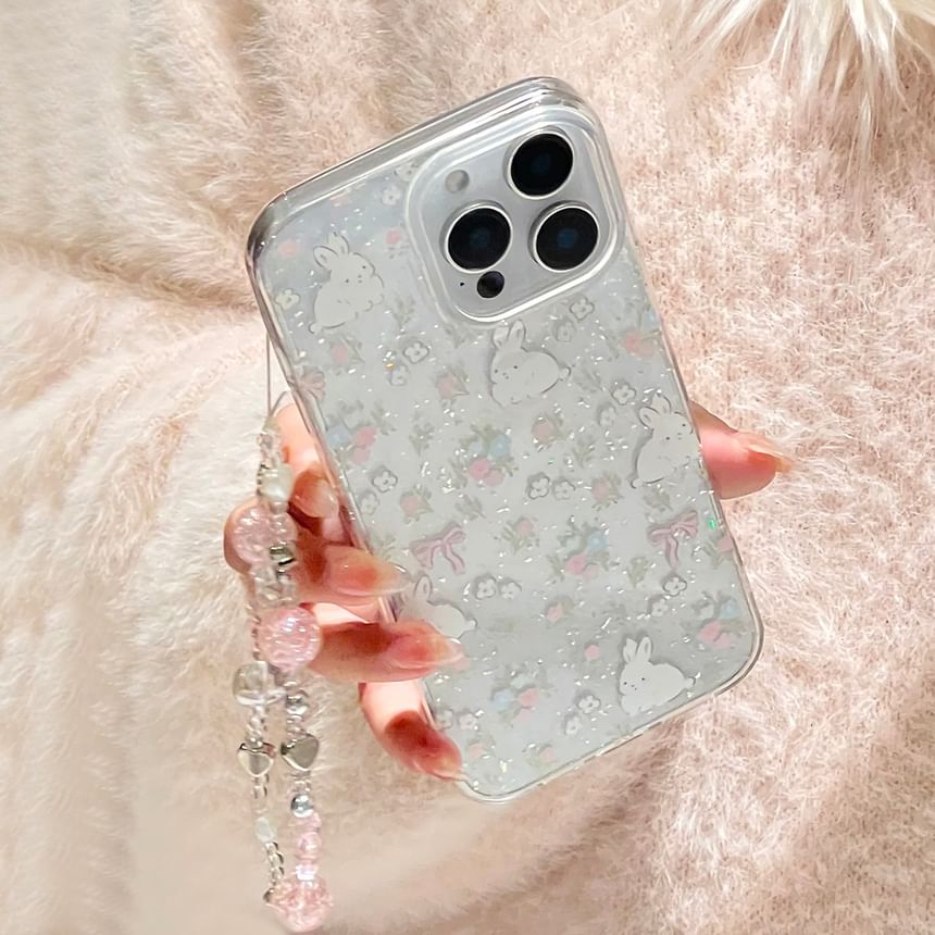 / Case Set Rabbit Strap Phone Bead Print