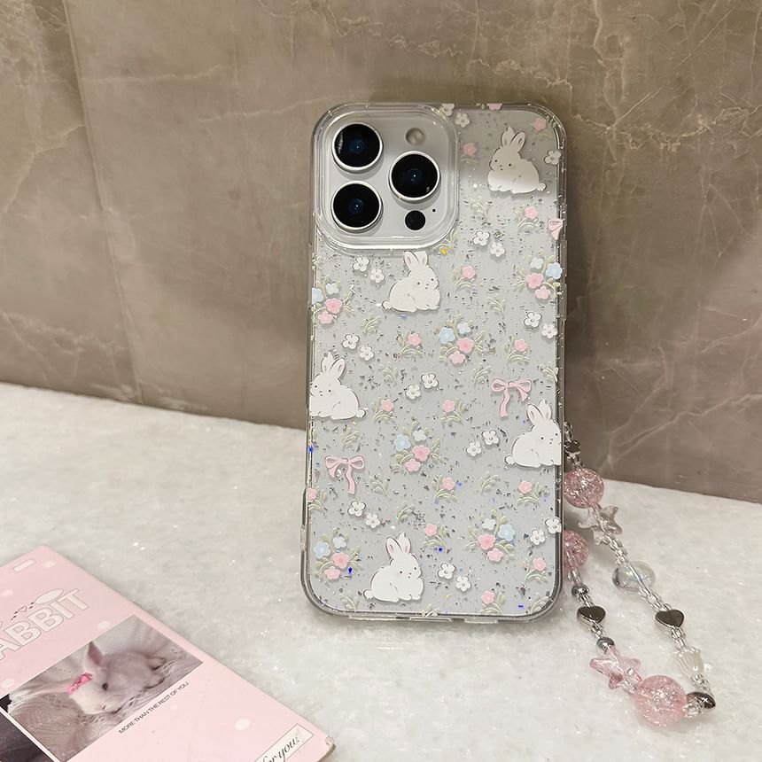 / Case Set Rabbit Strap Phone Bead Print