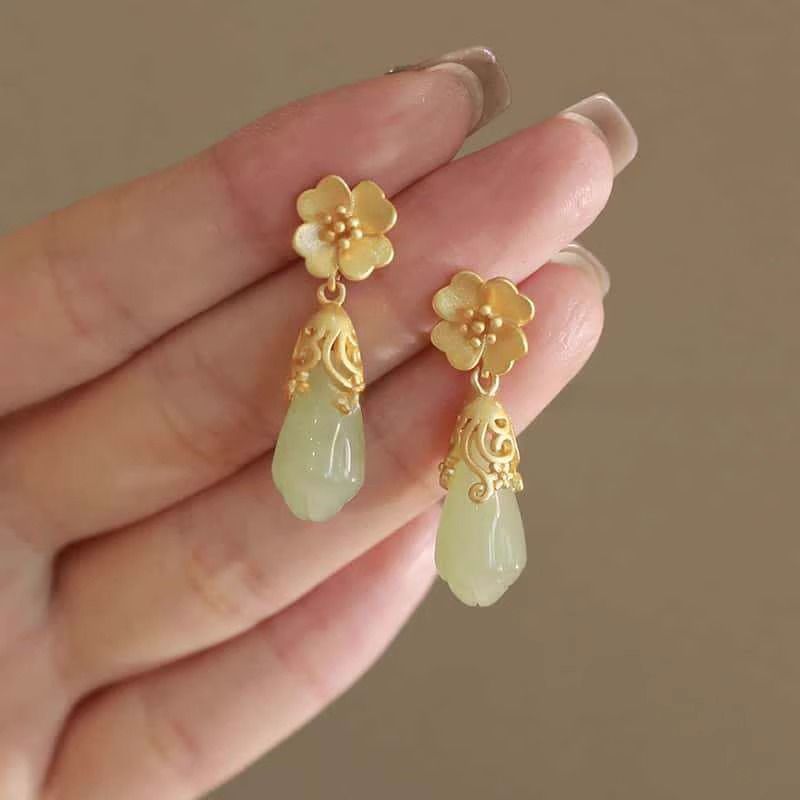Gemstone Alloy Faux Drop Floral Earring