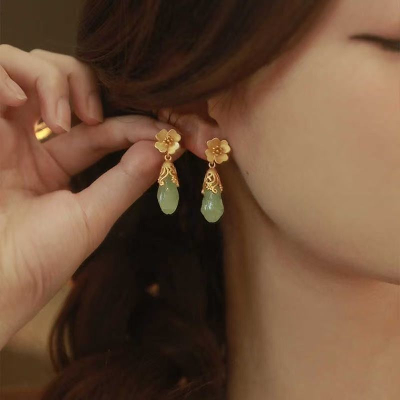 Gemstone Alloy Faux Drop Floral Earring