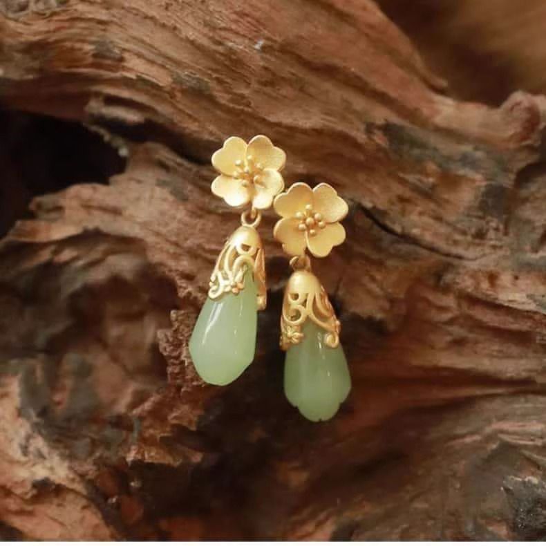 Gemstone Alloy Faux Drop Floral Earring