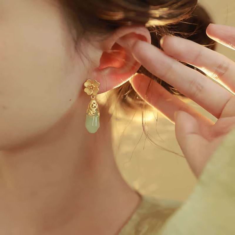 Gemstone Alloy Faux Drop Floral Earring