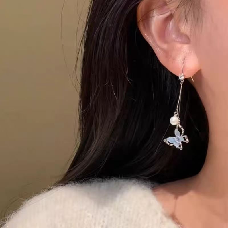 Butterfly Alloy Earring Dangle Pearl Faux