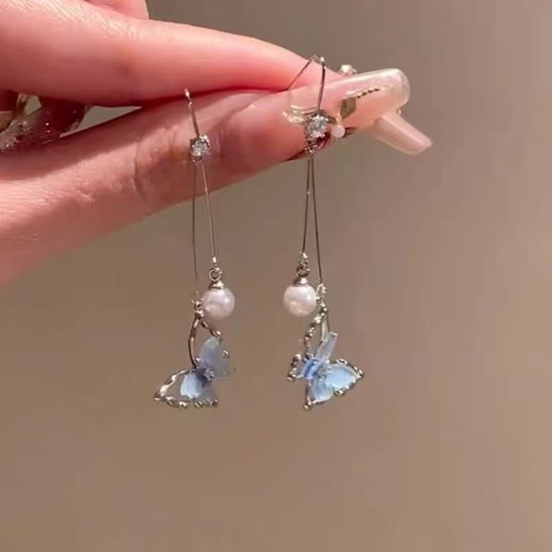 Butterfly Alloy Earring Dangle Pearl Faux