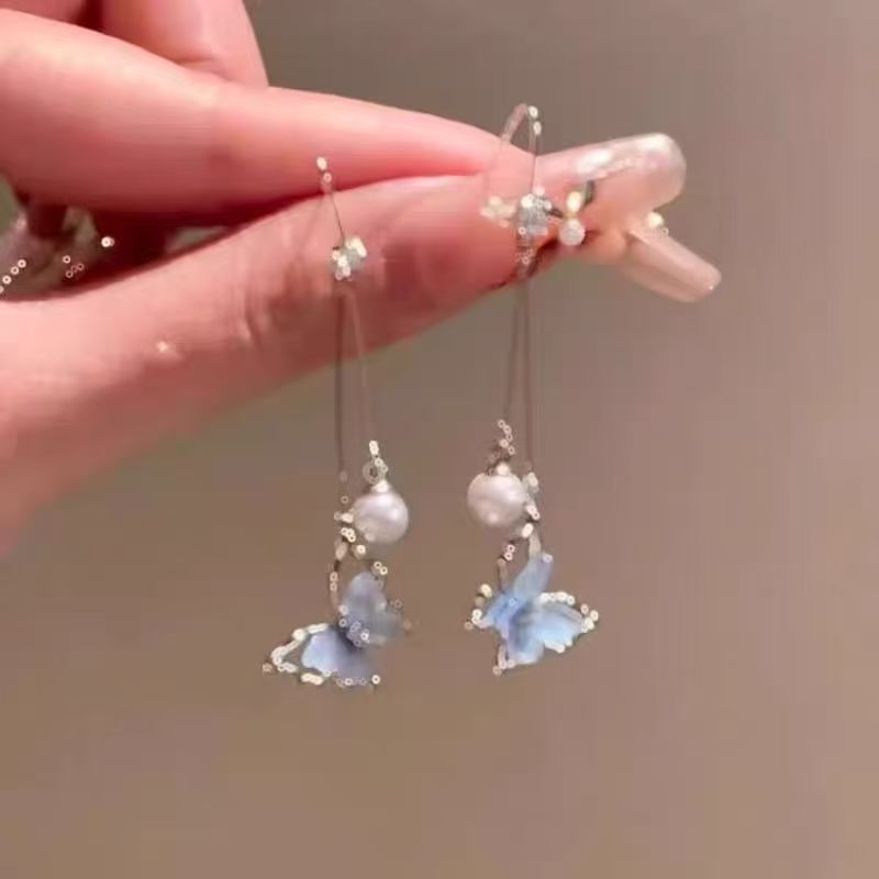 Butterfly Alloy Earring Dangle Pearl Faux