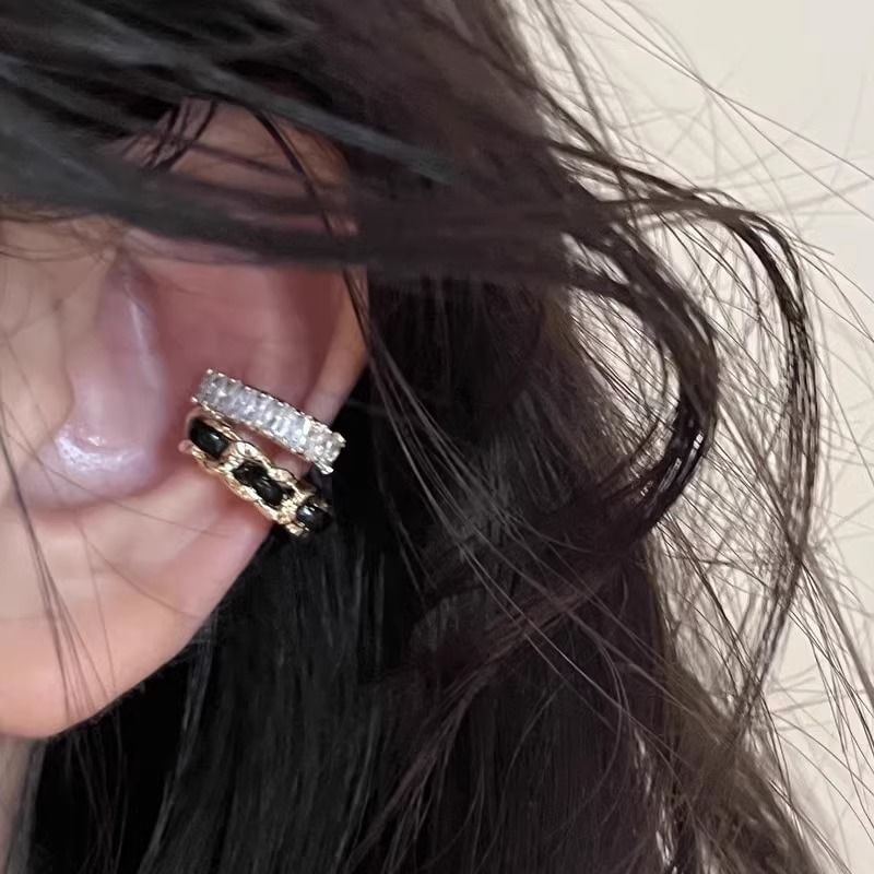 Ear Rhinestone Layered Cuff Alloy