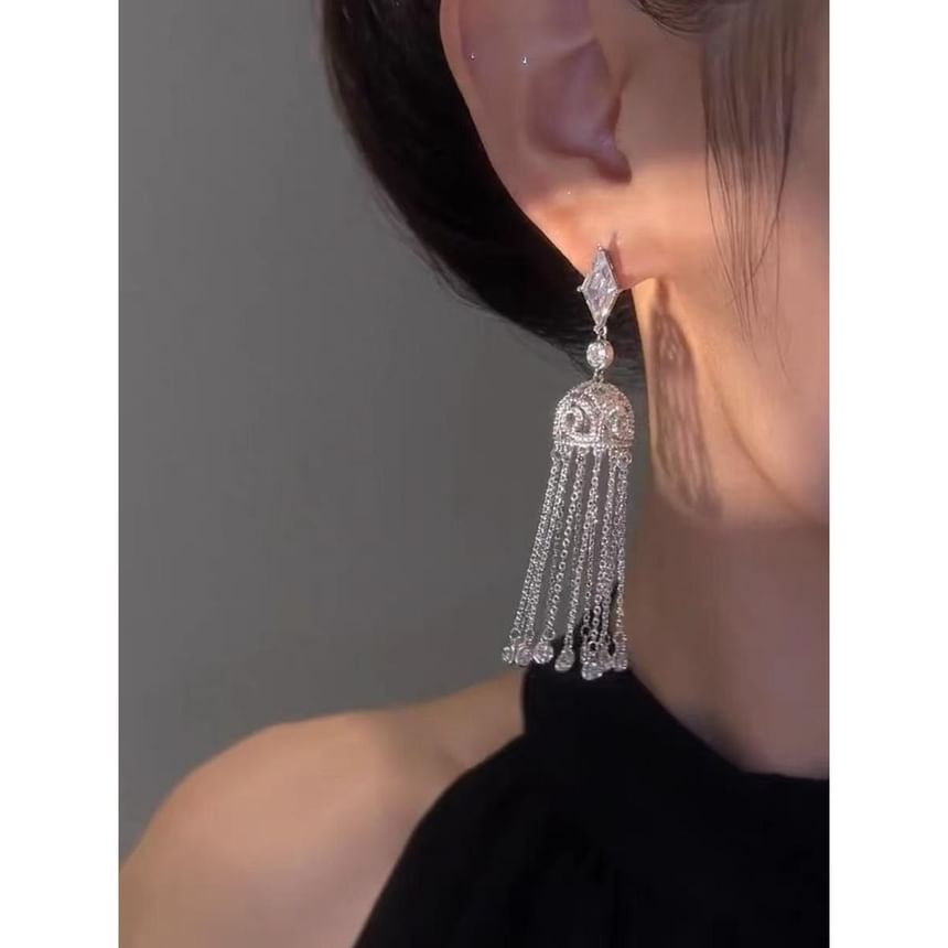 Fringed Alloy Rhinestone Earring