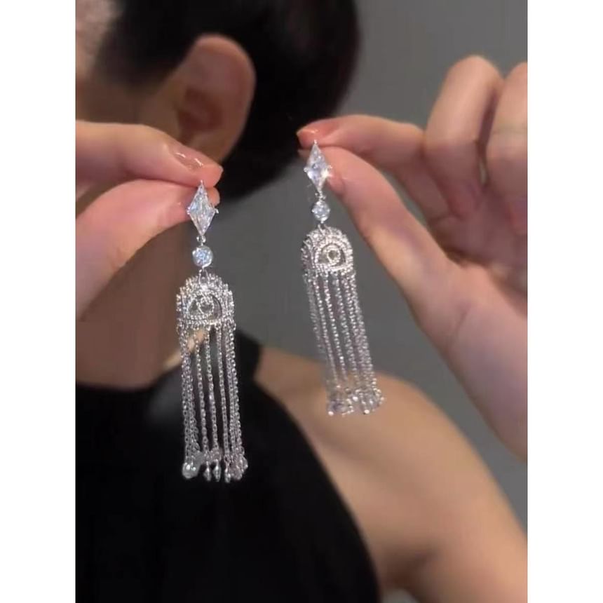 Fringed Alloy Rhinestone Earring