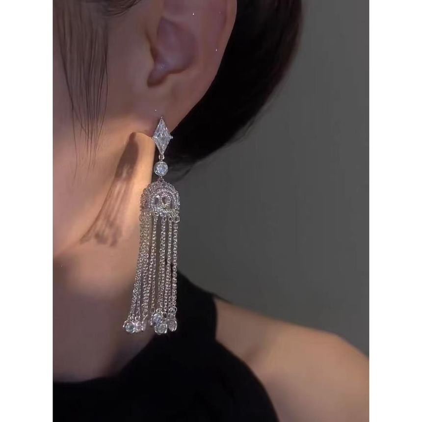 Fringed Alloy Rhinestone Earring
