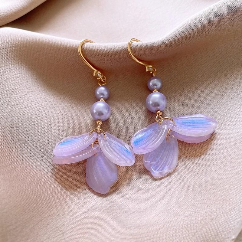 Pearl Faux Petal Earring Alloy Dangle