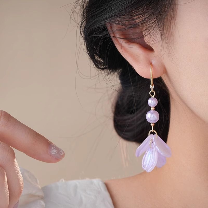 Pearl Faux Petal Earring Alloy Dangle