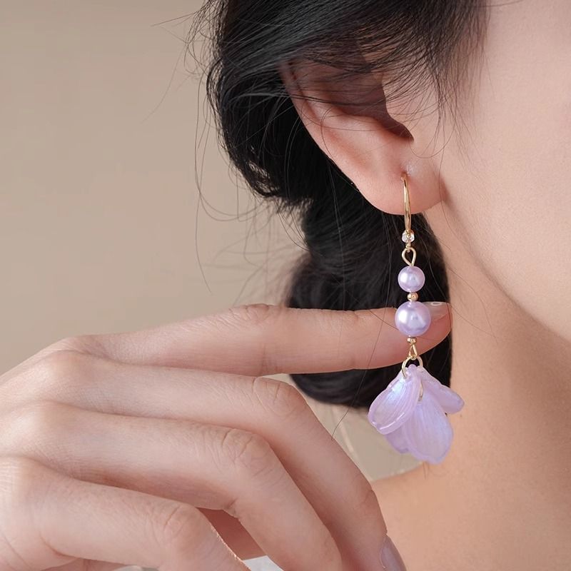 Pearl Faux Petal Earring Alloy Dangle