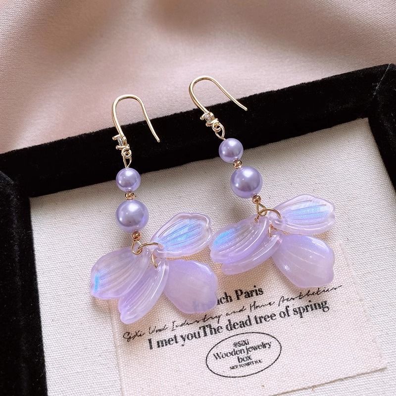 Pearl Faux Petal Earring Alloy Dangle