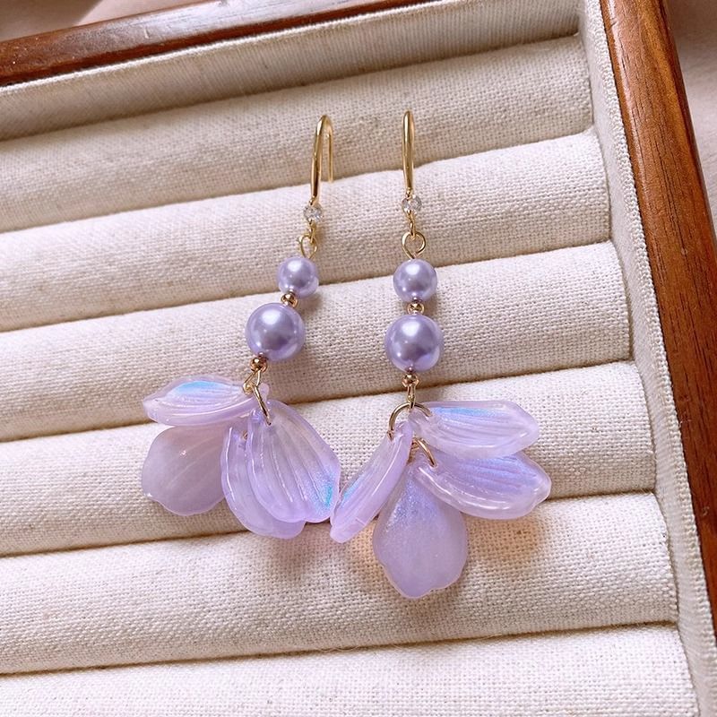 Pearl Faux Petal Earring Alloy Dangle