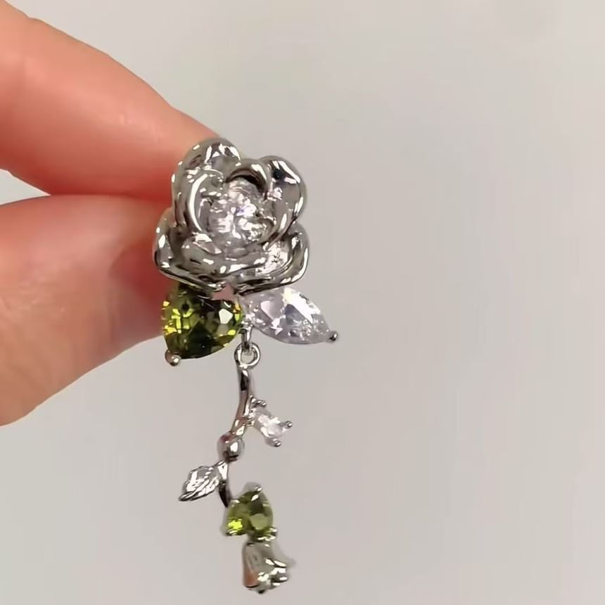 Dangle Floral Earring Rhinestone Alloy