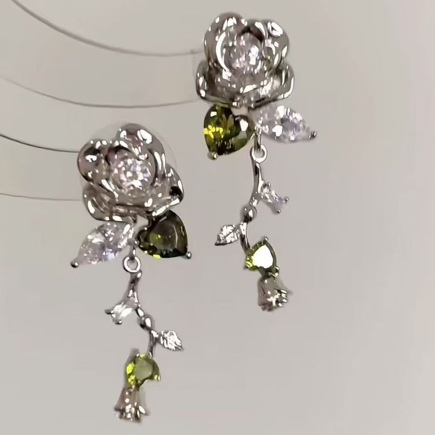 Dangle Floral Earring Rhinestone Alloy
