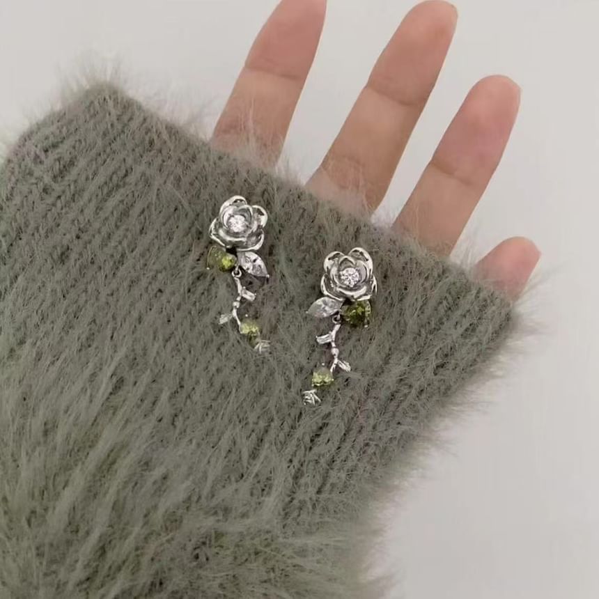 Dangle Floral Earring Rhinestone Alloy