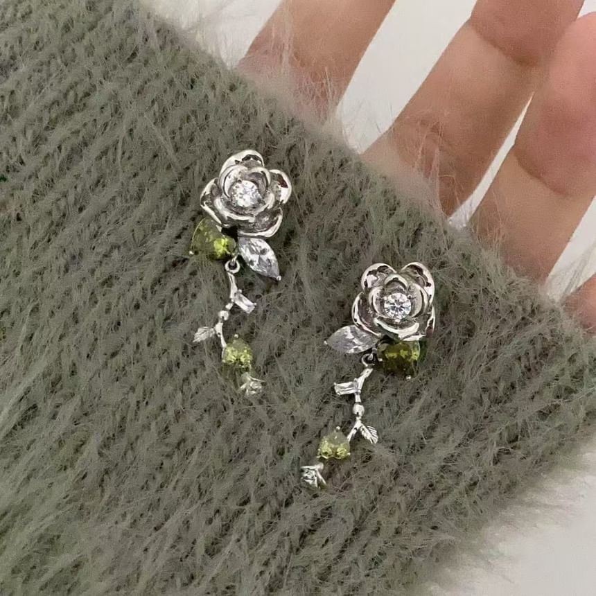 Dangle Floral Earring Rhinestone Alloy