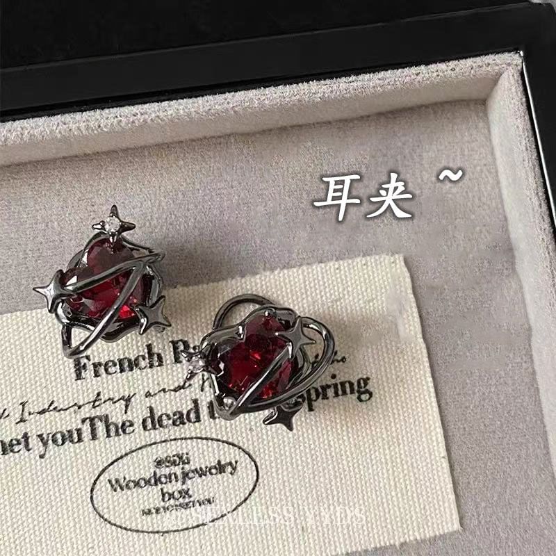 Alloy Stud Heart Crystal Ear Faux Cuff